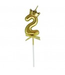 Lumanare pentru Tort Cifra 2, Model Coroana, Gold, Party