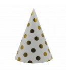 Set 6 Coifuri Metalizate, pentru Petrecere, Tematica Aniversare, Model Buline, 20 cm, Auri