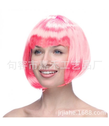 Peruca Cosplay pentru Femei, Stil Colorat, Tunsoare Bob cu Breton, Ideala pentru Carnaval, Halloween si Petreceri, Roz Deschis