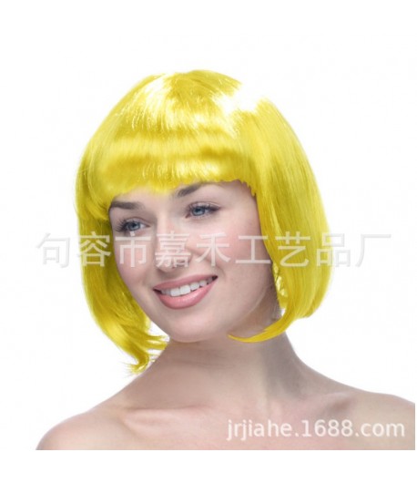 Peruca Cosplay pentru Femei, Stil Colorat, Tunsoare Bob cu Breton, Ideala pentru Carnaval, Halloween si Petreceri, Galben
