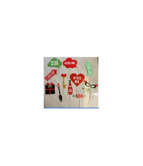 Set 12 Accesorii pentru Petrecere, Props pentru Photo Corner, Tematica Iubire, Multicolor