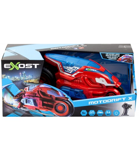 Motocicleta cu telecomanda Motodrift X, viteza maxima 8 km/h, baterie reincarcabila, rotire la 360 grade, scara 1:18, Rosu