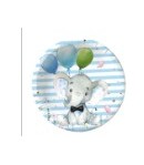 Set 10 Farfurii Unica Folosinta, Imprimeu Elefant, din Carton, 17 cm, Albastru