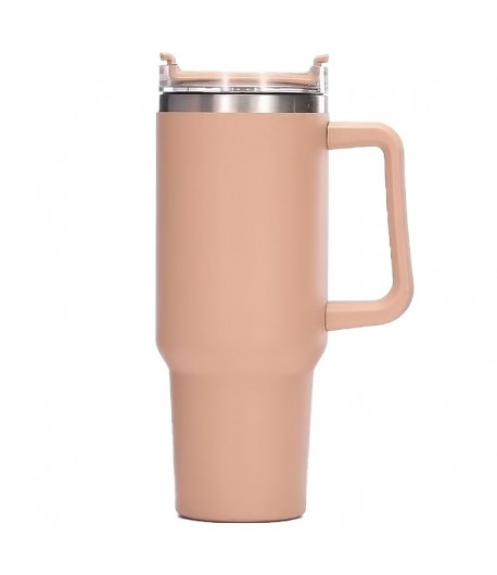 Cana Termos din Plastic, pentru Bauturi Calde si Reci, cu Maner, 9.9x9.9x27 cm, Roz Pal