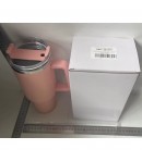 Cana Termos din Plastic, pentru Bauturi Calde si Reci, cu Maner, 9.9x9.9x27 cm, Roz Pal