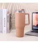 Cana Termos din Plastic, pentru Bauturi Calde si Reci, cu Maner, 9.9x9.9x27 cm, Roz Pal