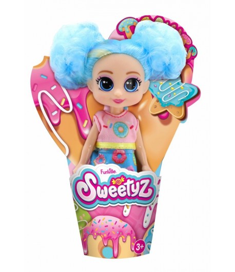 Papusa mini in con, Sweetyz, par albastru, 12 cm