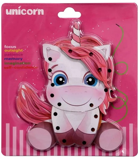 Joc de creatie si îndemânare din lemn cu siret - Unicorn, Roz