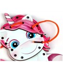 Joc de creatie si îndemânare din lemn cu siret - Unicorn, Roz