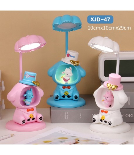 Lampa de Veghe,  cu Ascutitoare de Creioane, 2 Functii de Lumina, de Birou si de Veghe, Model Catelus, Incarcare USB 10 x 29 cm,