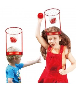 Set Interactiv pentru Copii,  Joc cu Doua Cosuri de Baschet de Pus pe Cap, Joc Dublu, 20 de Mingi Albe si Rosii, Multicolor
