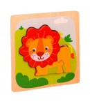 Puzzle Montessori din Lemn pentru Copii, 3D, 0-3 Ani, Model Leu, Educativ, Intuitiv, Creativ, 3 Piese, 15x15x0.5 cm, Multicolor