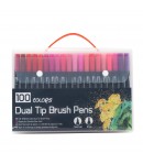 Set 100 Carioci, pe Baza de Apa, 2 Tipuri de Varf, 1-2 mm, 0.4 mm, Corp Carioca Negru, din Plastic, Multicolor