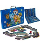 Set complet de colorat cu Paw Patrol-130 de piese, carioci, creioane cerate, stickere si accesorii, in servieta, Albastru