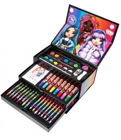 Set creativ de pictat cu Rainbow High, 42 piese, creioane cerate, carioci, acuarele si accesorii, in trusa, Maro
