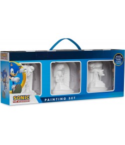 Set 3 figurine de pictat : Sonic, Amy, Knuckles, cu pensule si accesorii,  8.5 x 5.5 x 10.5 cm, Multicolor