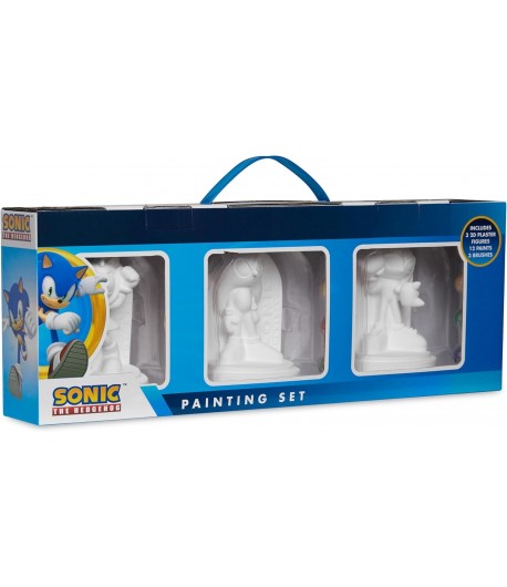 Set 3 figurine de pictat : Sonic, Amy, Knuckles, cu pensule si accesorii,  8.5 x 5.5 x 10.5 cm, Multicolor