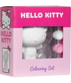 Set figurina de pictat, Hello Kitty, cu pensula si accesorii, 9 x 5.7 x 10.7 cm, Roz multicolor