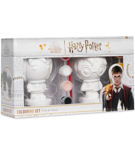Set 2 figurine de pictat, Harry Potter, cu pensula si accesorii, 9 x 5.7 x 10.7 cm, Maro multicolor