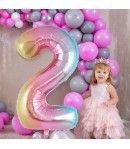 Balon din Folie Metalizata Figurina Cifra Gradient, Tema Aniversare 40 cm, Multicolor, Cifra 2