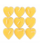 Set 9 Lumanari in Forma de Inima, pentru Ziua Indragostitilor, Aroma de Citrice, Ardere 3.5 h, din Parafina, 4 x 2 cm, Galben