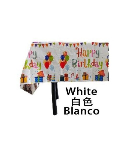 Fata de masa din folie, cu Happy birthday, alba+137*274cm