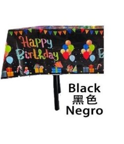 Fata de masa din folie, cu Happy birthday, negru+137*183cm