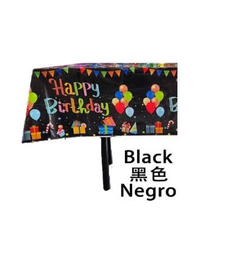 Fata de masa din folie, cu Happy birthday, negru+137*274cm