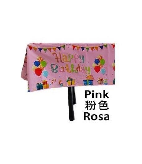 Fata de masa din folie, cu Happy birthday, roz+137*183cm