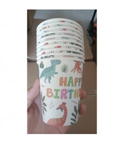 Set 10 Pahare, Imprimeu cu Dinozaurii, din Carton, 250 ml, 7.5 x 8.5 x 5.2 cm, Multicolor