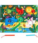 Joc Montessori cu Bile, Creion Magnetic, Tip Labirint, din Lemn, Model Brontozaur, 18x21 cm, Verde