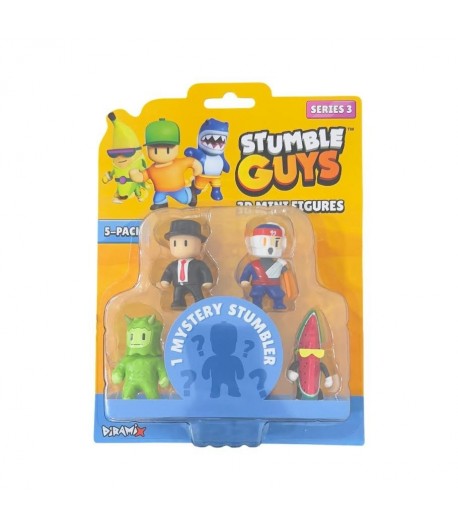 Set 5 mini figurine Stumble Guys, 3D Seria 3 cu figurina mystery- Fireman Torch, Shiro, Phoenix, Clown Bozo