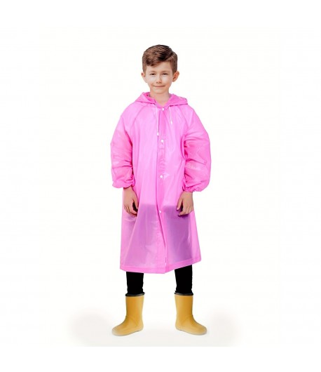 Pelerina de Ploaie, pentru Copii 100-145 cm, din EVA, Impermeabila, Inchidere cu Capse, Roz