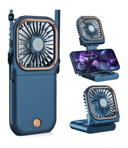 Ventilator Portabil 3 in 1, de Mana, de Gat, de Birou, 16.7 x 8 x 1.9 cm, Incarcare USB, Pliabil, Afisaj Digital, Suport Telefon