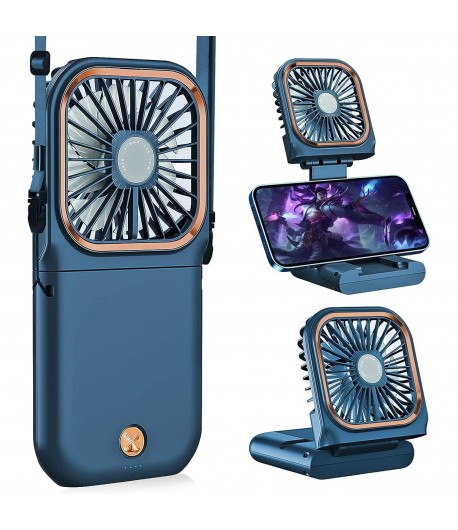 Ventilator Portabil 3 in 1, de Mana, de Gat, de Birou, 16.7 x 8 x 1.9 cm, Incarcare USB, Pliabil, Afisaj Digital, Suport Telefon