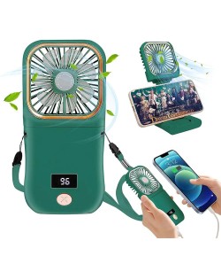 Ventilator Portabil 3 in 1, de Mana, de Gat, de Birou, 16.7 x 8 x 1.9 cm, Incarcare USB, Pliabil, Afisaj Digital, Suport Telefon