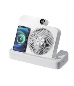 Ventilator 2in1, Functie Incarcare Telefon Wireless, 100 Trepte de Viteza, 2400 mAh, 5V, 2A, 25 x 16.5 x 24 cm, Alb