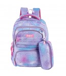 Ghiozdan scoala Mesco cu penar inclus, 4 compartimente, Mov Pastel, 44 x 32 x 16 cm