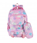 Ghiozdan scoala Mesco cu penar inclus, 4 compartimente, Roz/Multicolor, 44 x 32 x 16 cm