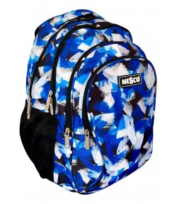 Ghiozdan mare scoala Mesco, 4 compartimente, Design Abstract, Albastru/Alb, 38 x 25 x 15 cm