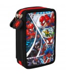 Penar textil scoala, 3 compartimente, Spider-Man, Negru, 20 cm