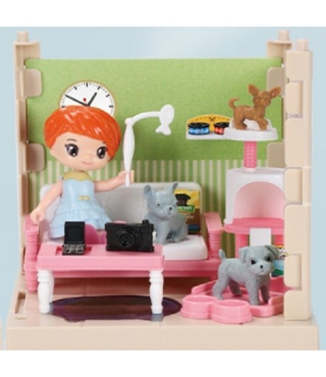 Set adapost pentru animalute casa de papusi cu mobilier si ustensile, activitati distractive