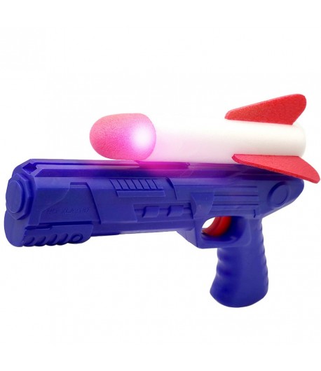 Pistol de Jucarie, cu Lansator de Racheta, din Polistiren/Plastic, Lumina LED, +3 Ani, Albastru/Rosu