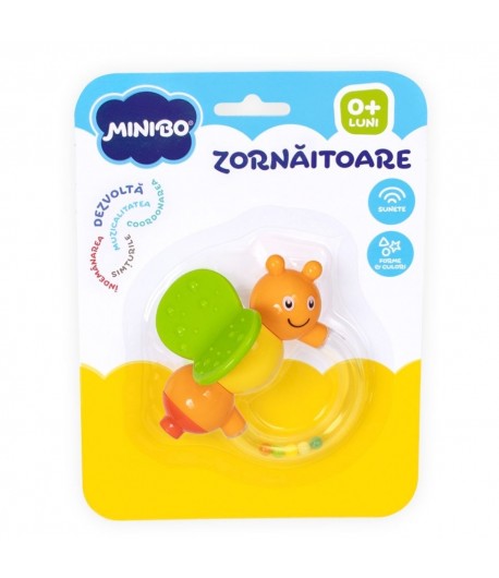 Jucarie bebelusi Minibo, Zornaitoare Fluturas pentru Dentitie, Multicolor
