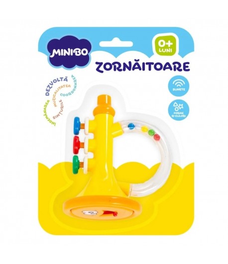 Jucarie bebelusi Minibo, Zornaitoare Trompeta pentru Dentitie, Multicolor