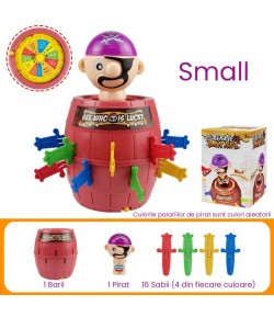 Jucarie interactiva Pirat Saltaret, Joc de Grup/Familie, 16 sabii + 1 Pirat, 10 x 10 x 16.5 cm Mov/Maro