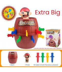 Jucarie interactiva Pirat Saltaret,  Joc de Grup/Familie, 16 sabii + 1 Pirat, 15.5 x 15.5 x 23 cm Rosu/Maro