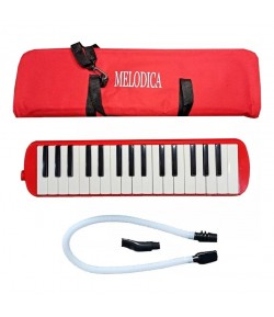Muzicuta Melodica 32 Clape, din ABS, pentru Incepatori, 45 x 13 x 7 cm, Include Husa si Suflator, Rosu