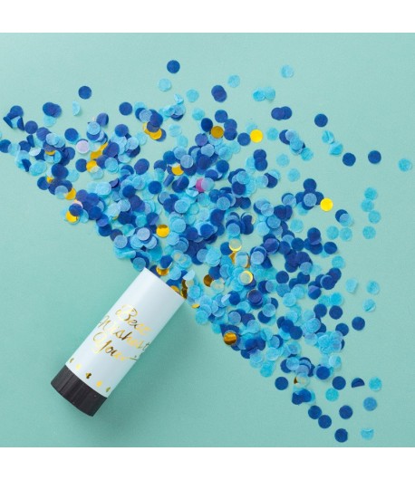 Tun de Confetti, Best Wishes 11 x 4 cm, Model Buline din Hartie si Folie, Albastru