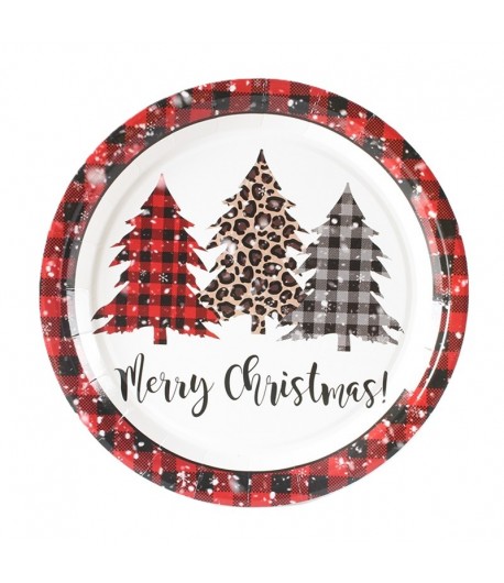 Set 10 Farfurii Unica Folosinta, 18 cm, Model Brazi de Craciun, Multicolor